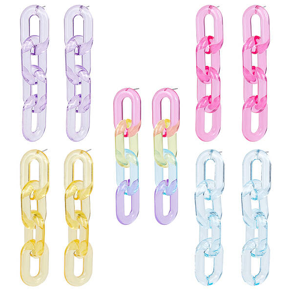 5 Pairs 5 Colors Acrylic Cable Chains Dangle Stud Earrings