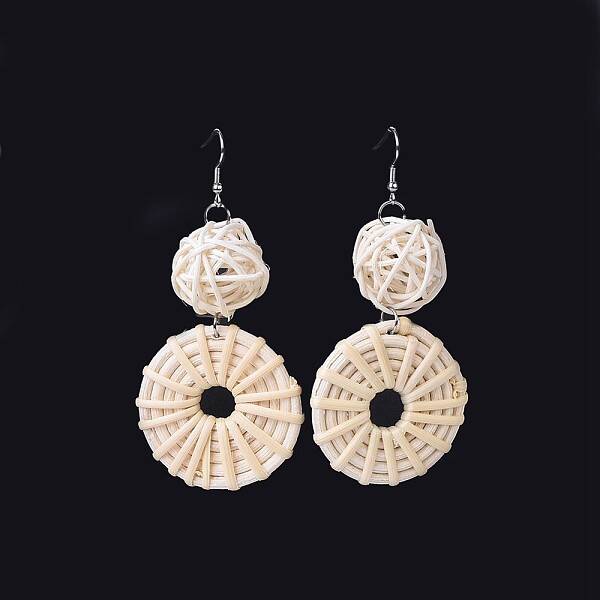 Handmade Cane Woven Beads Dangle Earrings
