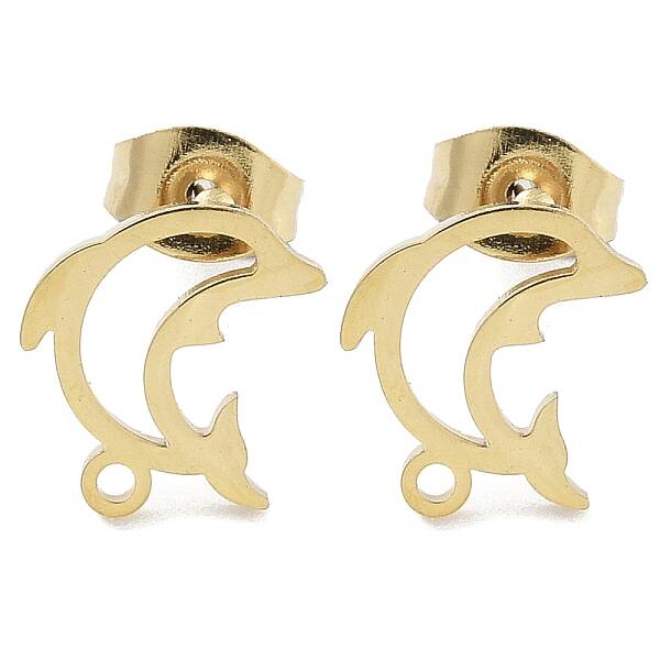 Hollow Dolphin Ion Plating(IP) 304 Stainless Steel Stud Earring Findings