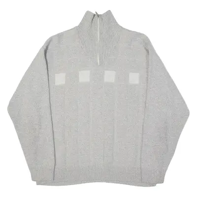 Mens Jumper Grey 1/4 Zip Tight Knit Wool L