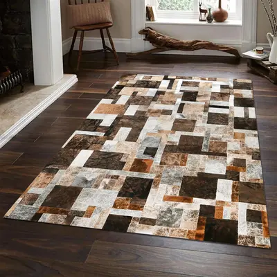 Natural Multicolor Cowhide Patchwork Rug
