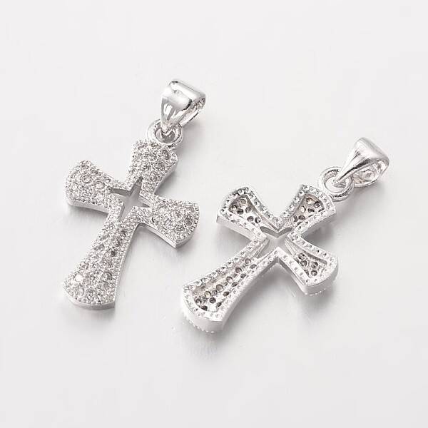 Cross Brass Micro Pave Cubic Zirconia Pendants