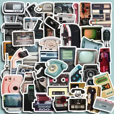 50pcs Retro Electronics Pattern Decorative Sticker, DIY Stickers, For Water Bottles, Skateboards, Notebooks, Laptop Decoratio...