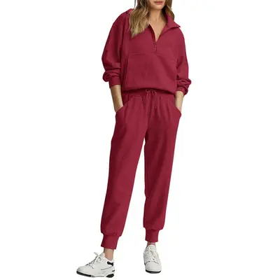 Women's 2-Piece Sweatsuits Set Long Sleeve Half Zip Pullover Sweatshirt Joggers Pants Comfy Outfits Soft Tracksuit Athletic T...