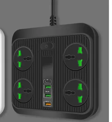 Smart Socket Power TypeC PD 40W QC3.0 Power Strip16AC Universal Outlets 2M Extension Socket Plug | Color: Black | power: UK