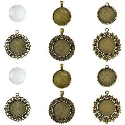 DIY Blank Round Glass & Tibetan Style Alloy Pendant Making Kits