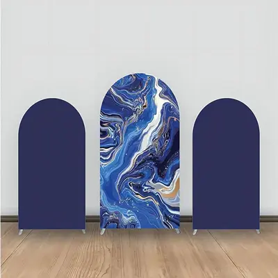 Blue White Gold Marble Abstract Arch Backdrop Kit - Aperturee