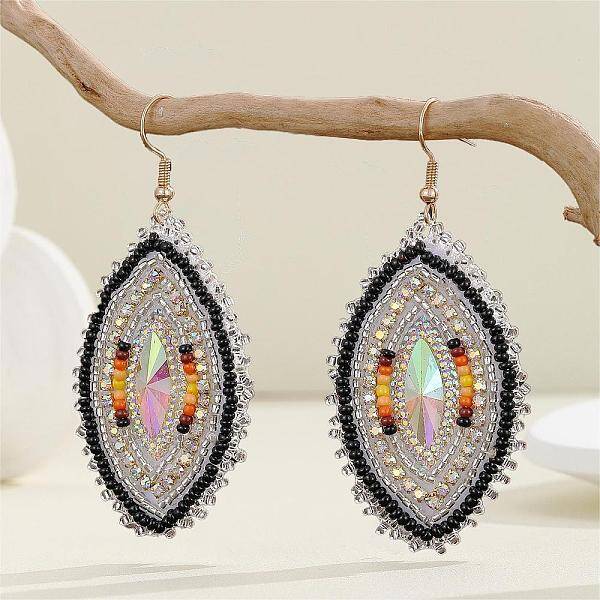 Bohemian Style Glass Bead Handmade Horse Eye Dangle Earrings for Women