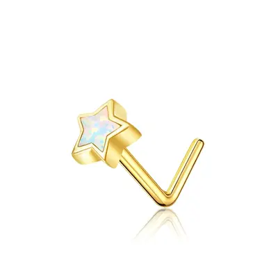 14K Gold Opal Star Nose Ring