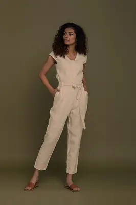 Evening Chai Jumpsuit in Neutral Beige | Color: Neutral Beige | Size: XS