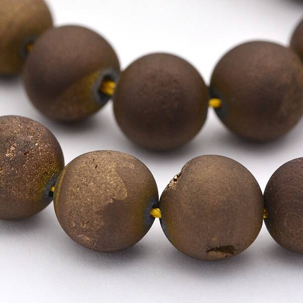 Electroplate Natural Agate Round Beads Strands