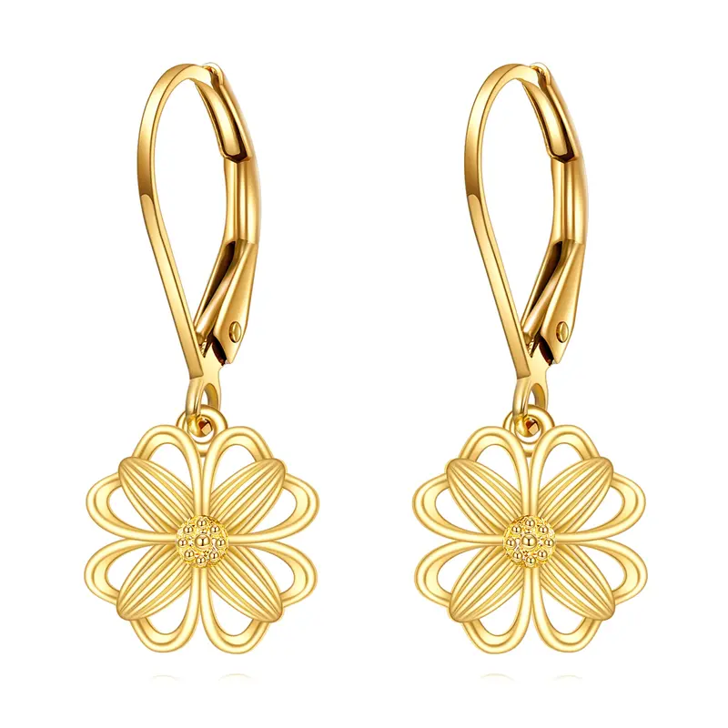 14K Gold Four Leaf Clover Drop Earrings