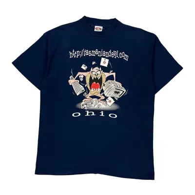 Tasmanian Devil Looney Tunes Graphic T-Shirt - XL Navy Cotton