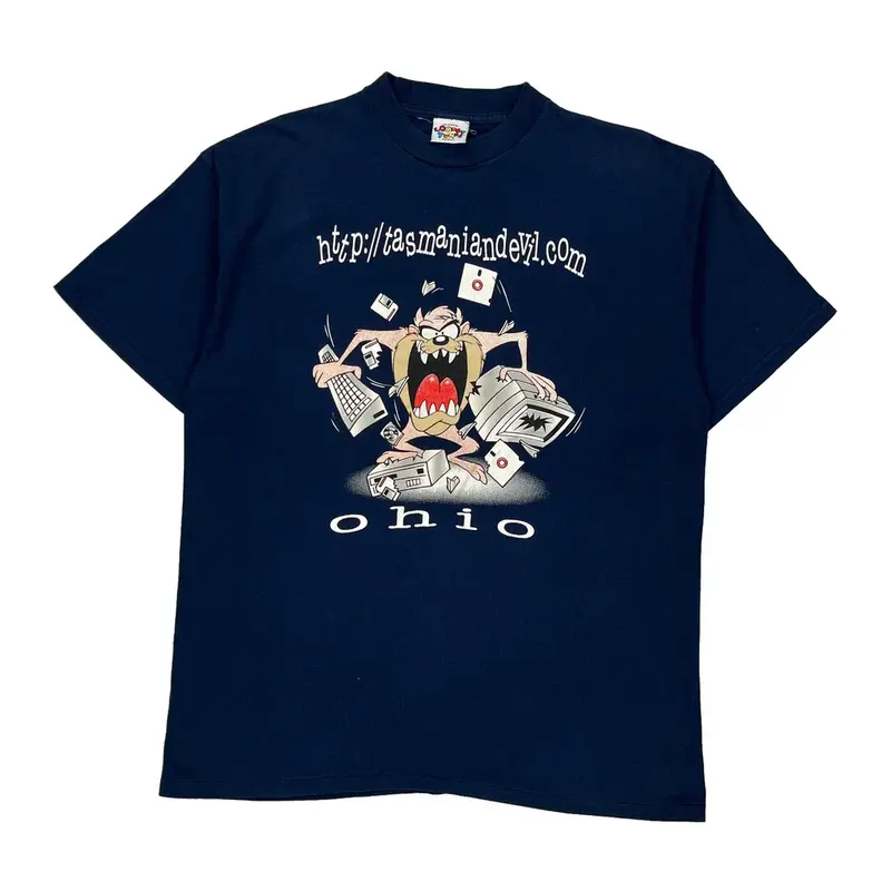 Tasmanian Devil Looney Tunes Graphic T-Shirt - XL Navy Cotton