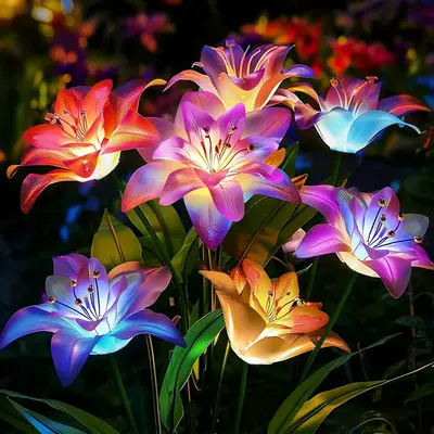 2/4/6pcs Solar Garden Lights Outdoor, Upgraded Lily Flowers for Yard Decorations, 7 Color Changing LED, Solar Lights for Pati...