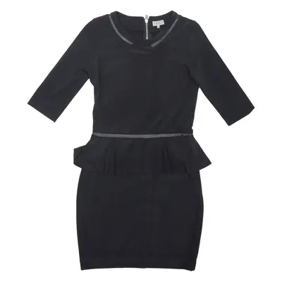 CLAUDIE PIERLOT Leather Detail Pencil Dress Black 3/4 Sleeve Midi Womens UK 6