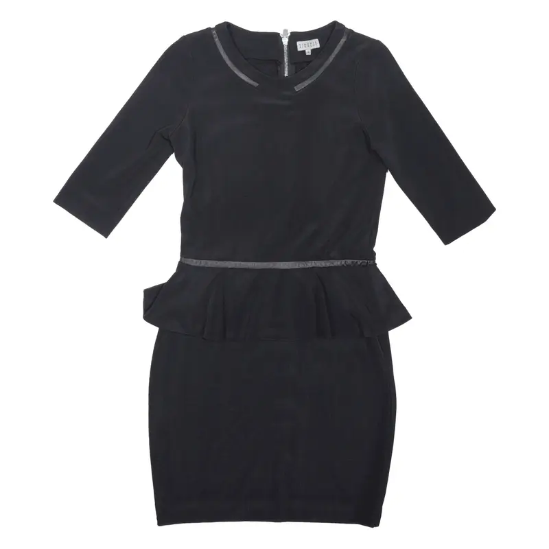 CLAUDIE PIERLOT Leather Detail Pencil Dress Black 3/4 Sleeve Midi Womens UK 6