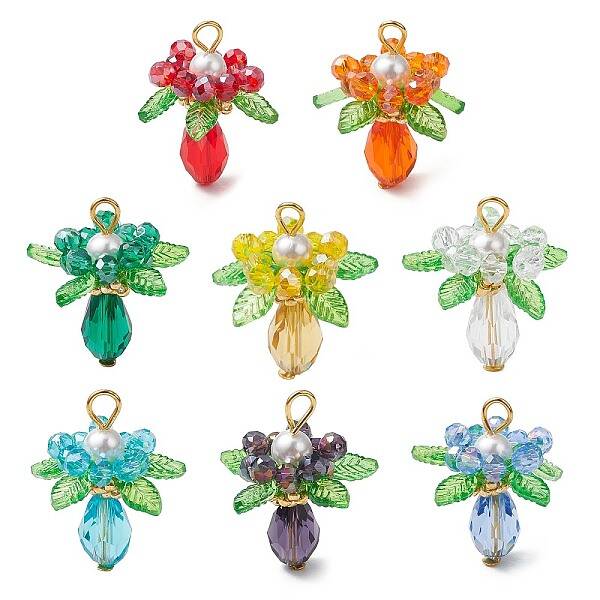 Glass with Round Shell Pearl and Acrylic Charms Pendants