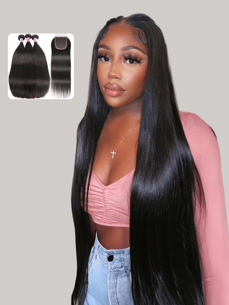 UNice Hair 3 Bundles Peruvian Straight Hair Weft With HD Closure