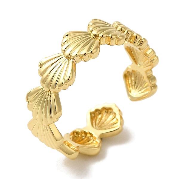 Shell Shape Rack Plating Brass Open Cuff Finger Rings for Women