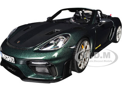 2023 Porsche 718 Spyder RS Weissach Pack Forest Green Metallic with Carbon Hood Stripes 1/18 Diecast Model Car by Norev