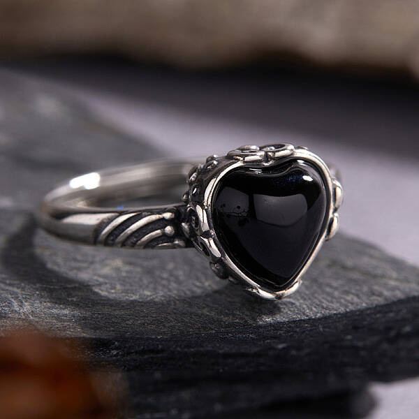 925 Sterling Silver with Natural Black Agate Finger Rings