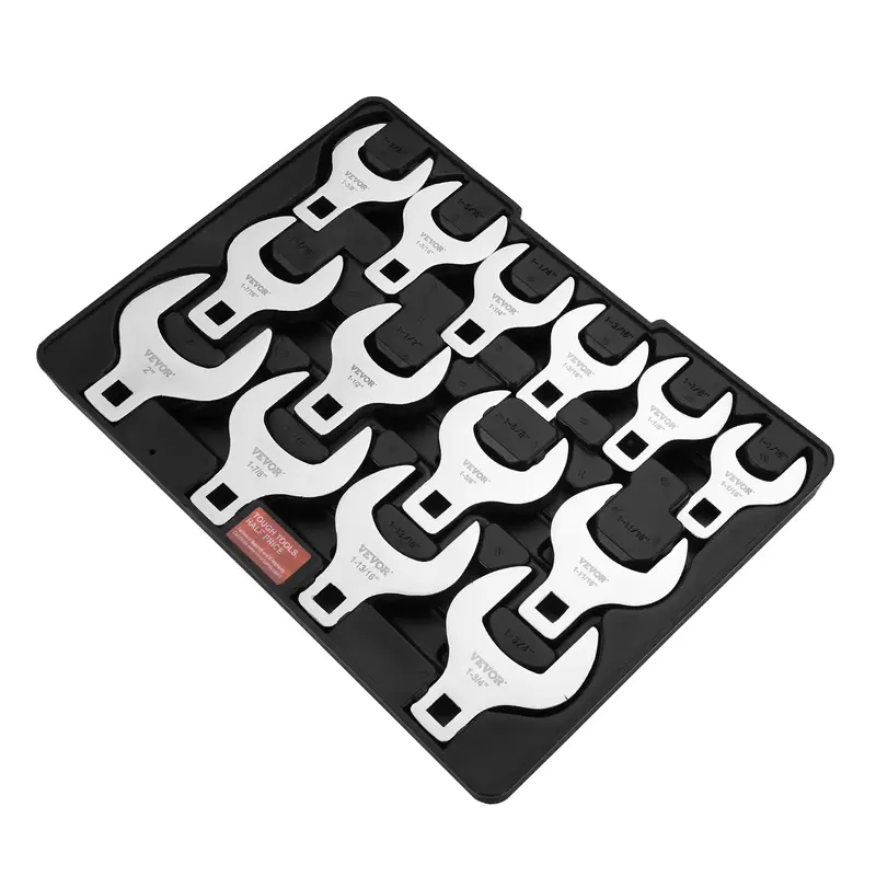 VEVOR Crowfoot Wrench Set, 1/2 Drive 14-Piece SAE (1-1/16 - 2) Crows Foot Wrench Set with Storage Tray, 40CR Material w...