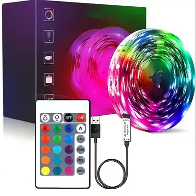 5V LED Light Strip with IR 24 Remote Control, USB Powered RGB Color Changing LED Light Strip for Rooms, Parties, Kitchens, Ho...