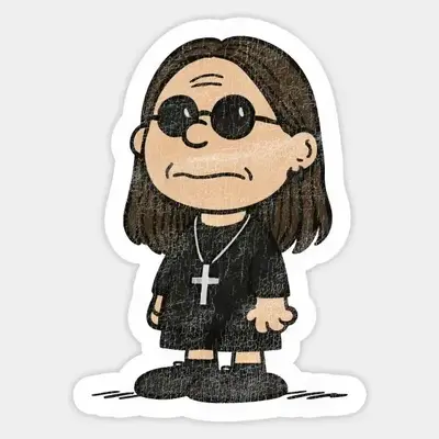 Ozzy Osbourne and Charlie Brown Inspired Sticker Featuring Charles Schulz's Iconic Style with Bold and Quirky Design