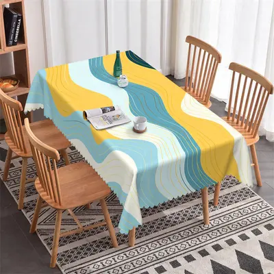 Yellow Blue Wave Fashion Simple Rectangle Tablecloth - Aperturee