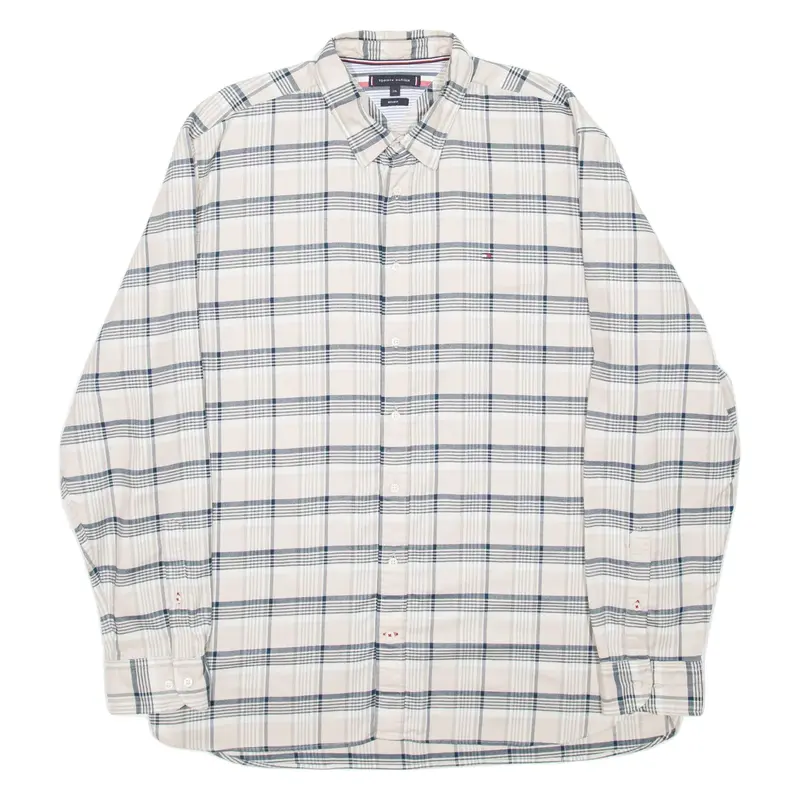 TOMMY HILFIGER Regular Fit Mens Shirt Beige Check Long Sleeve 2XL