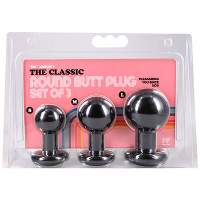 Round Butt Plug 3 Piece Set - Black