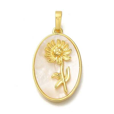 Brass Pave Shell Birth Flower Pendants