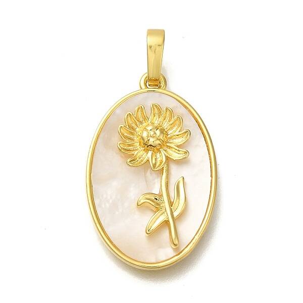 Brass Pave Shell Birth Flower Pendants