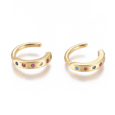 Golden Plated Brass Micro Pave Cubic Zirconia Cuff Earrings
