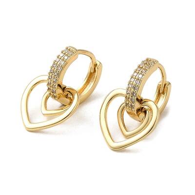 Brass Micro Pave Cubic Zirconia Dangle Hoop Earrings