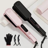 Professional Wide Titanium Flat Iron for Thick Hair & Curly Hair, 2 Inch Fast Heating Hair Straightening Styling Iron, Dual V...