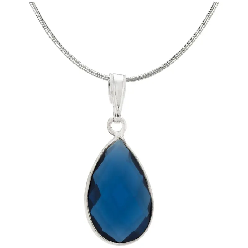 Faceted Quartz & Sterling Necklace - Blue - with Sterling Cable Chain