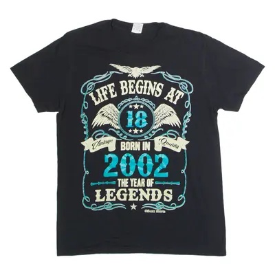 GILDAN Life Begins At 18 Born In 2002 Birthday Mens T-Shirt Black Crew Neck M