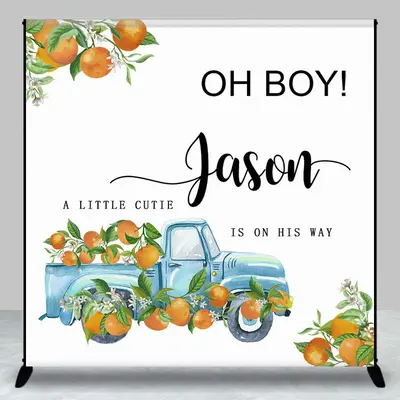 Little Cutie Orange Custom Name Baby Shower Backdrop