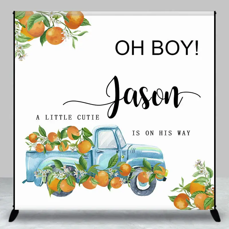 Little Cutie Orange Custom Name Baby Shower Backdrop