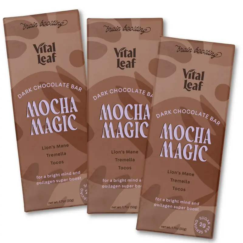 (3-PACK) Mocha Magic Dark Chocolate Mushroom Bar: Brain + Sharp Focus + Collagen Boost  |  Lion's Mane, Chaga, Reishi, Cocoa,...