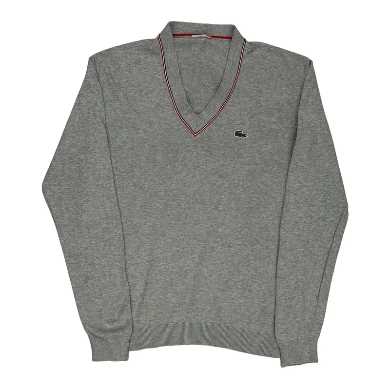 Lacoste V-Neck Jumper - Medium Grey Cotton Blend