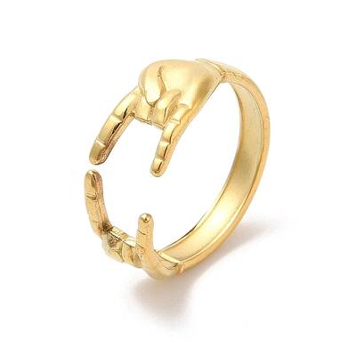 Ion Plating(IP) 304 Stainless Steel Hands Open Cuff Rings for Women