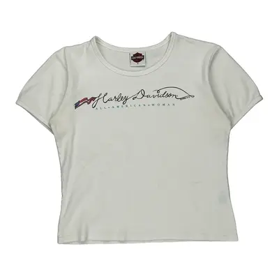Harley Davidson Graphic T-Shirt - Medium White Cotton