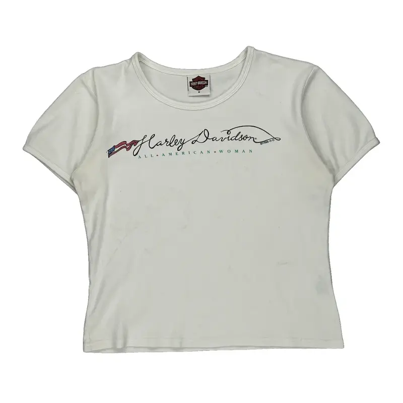 Harley Davidson Graphic T-Shirt - Medium White Cotton