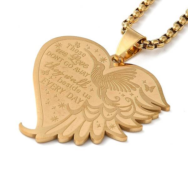 Hummingbird Heart 304 Stainless Steel Those We Love Dont Go Away Pendant Necklaces for Women and Men