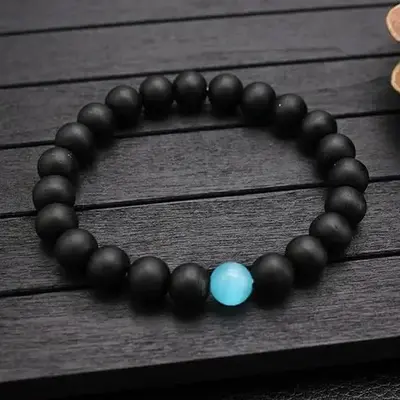 Natural Onyx Blue Cat Eye Healing Bracelet 8mm Beaded Healing Pain Relief Confidence Ambition Gift For Him/Her