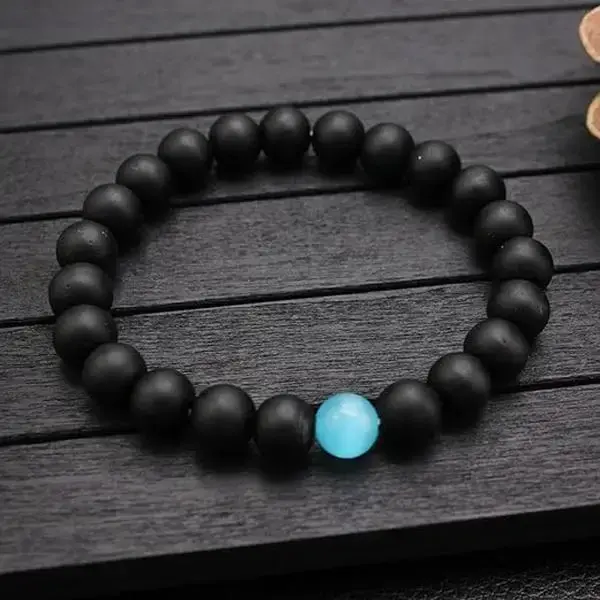 Natural Onyx Blue Cat Eye Healing Bracelet 8mm Beaded Healing Pain Relief Confidence Ambition Gift For Him/Her
