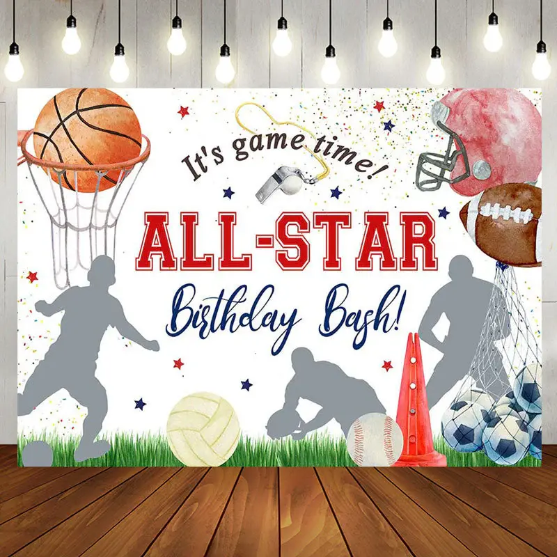 Sports Balls Lawn All Star Birthday Bash Backdrop - Aperturee
